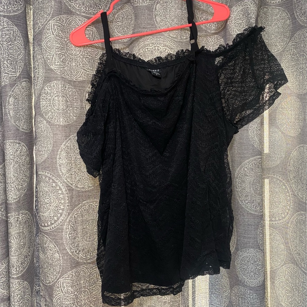 Torrid black cold shoulder lace top
